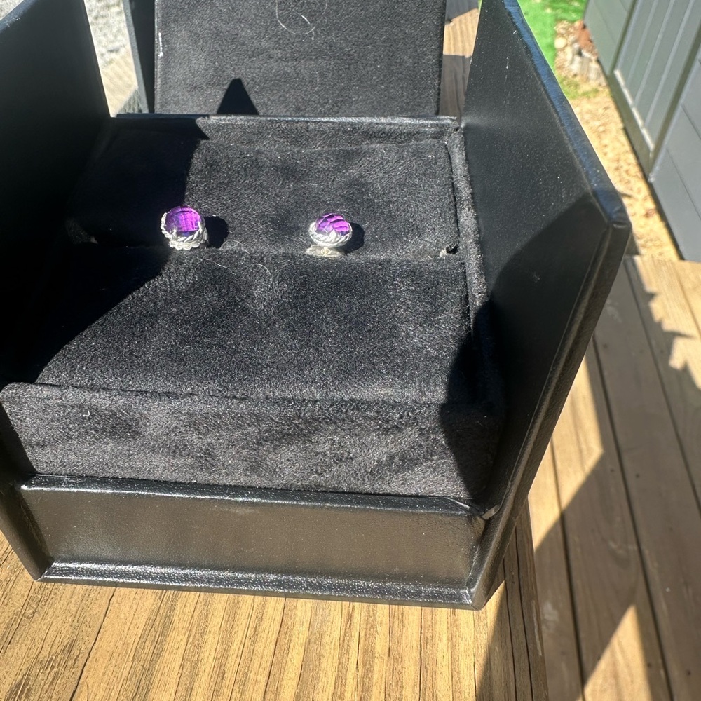 David Yurman Purple Stud Earrings Amethyst with sterling silver studs. - Picture 2 of 5